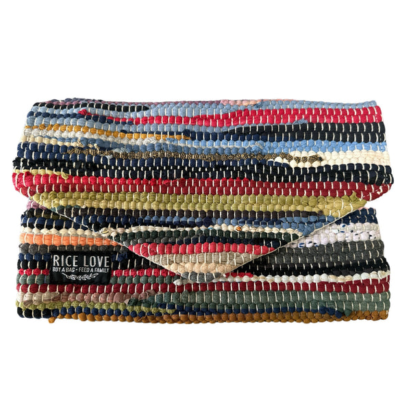 Envelope Clutch - Chindi upcycled fabric bag shown from the front
