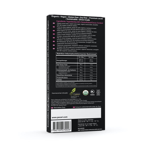 Back view of a product packaging with text and bar code on a white background