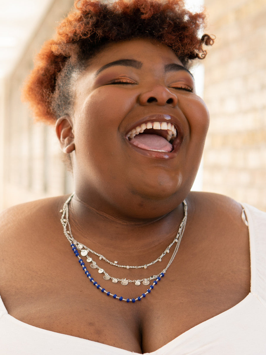 Fair Anita triple strand necklace worn as a single strand — nickel-free ethical jewellery