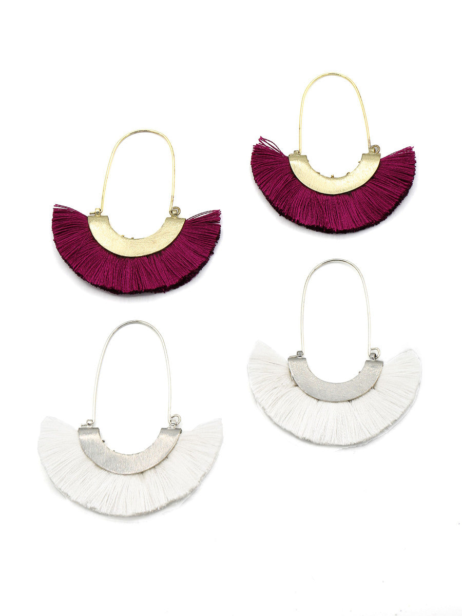 Fair Anita magenta fringe hoop earrings handcrafted from recycled metal