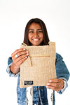 Everyday Purse in Natural jute carried as an everyday bag