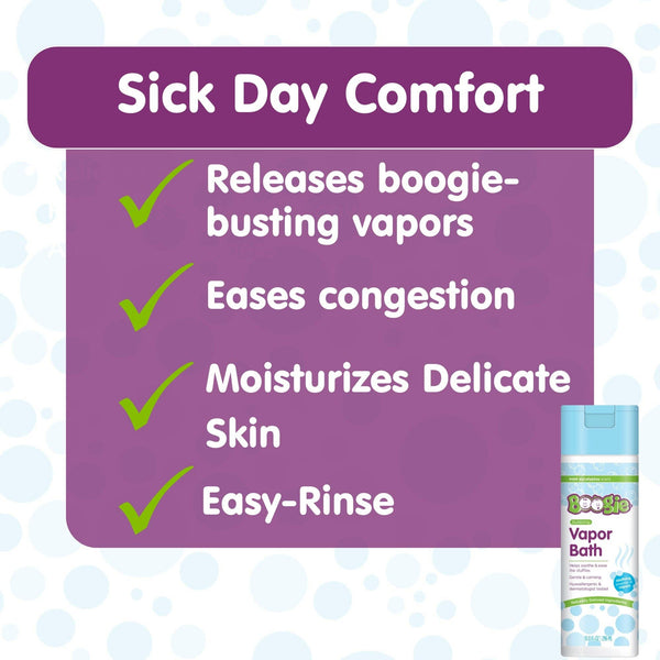 Boogie Bubbling Vapor Bath ingredients label showing hypoallergenic, paraben-free formula