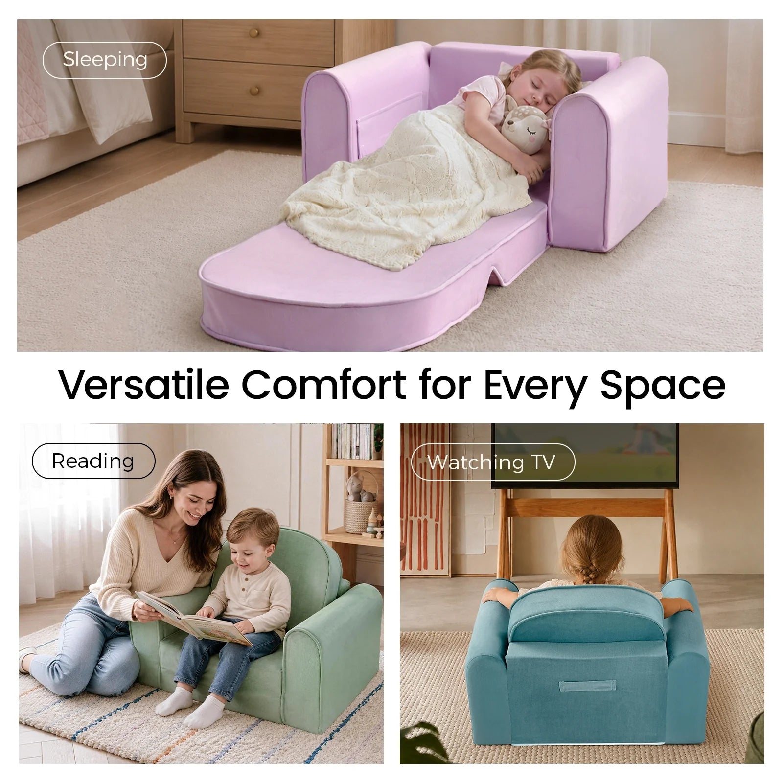Tiny Land® GentleSnug Kids Sofa Chair - Fold-Out Toddler Lounger