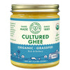 Close-up of organic cultured ghee texture showing rich golden colour inside the jar