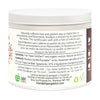 Container label with text and certification logos on a white background