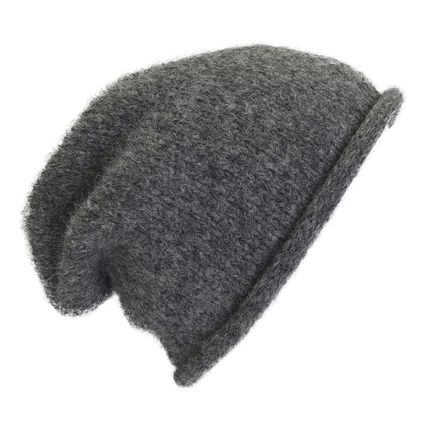 Dark gray knit beanie on a white background