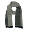 Gray scarf with black mesh pattern and tassels on a white background