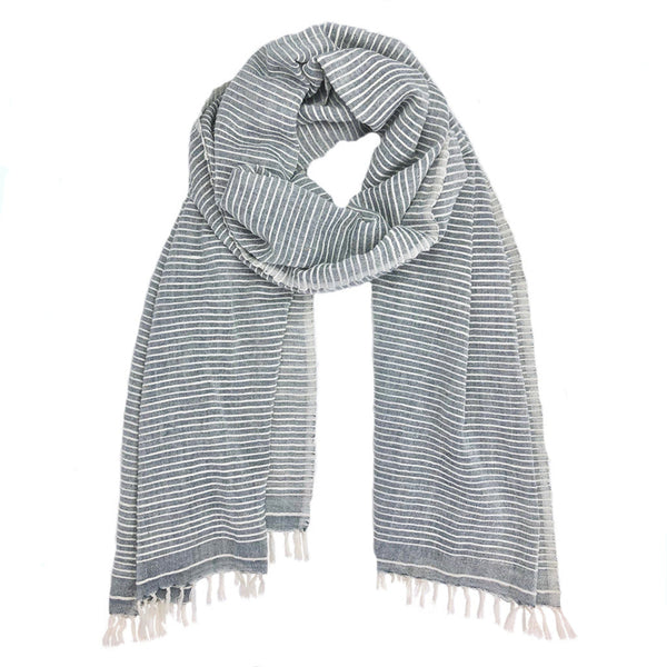 Striped scarf with fringes on a white background