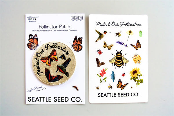 Pollinator Pride embroidered patch and vinyl sticker kit by Seattle Seed Company