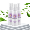 Three white spray bottles with a purple label featuring a yellow bird logo on a white background with green leaves.