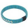 Blue woven palm flower bracelet handmade from natural palm thread by Wounaan artisans in Colombia