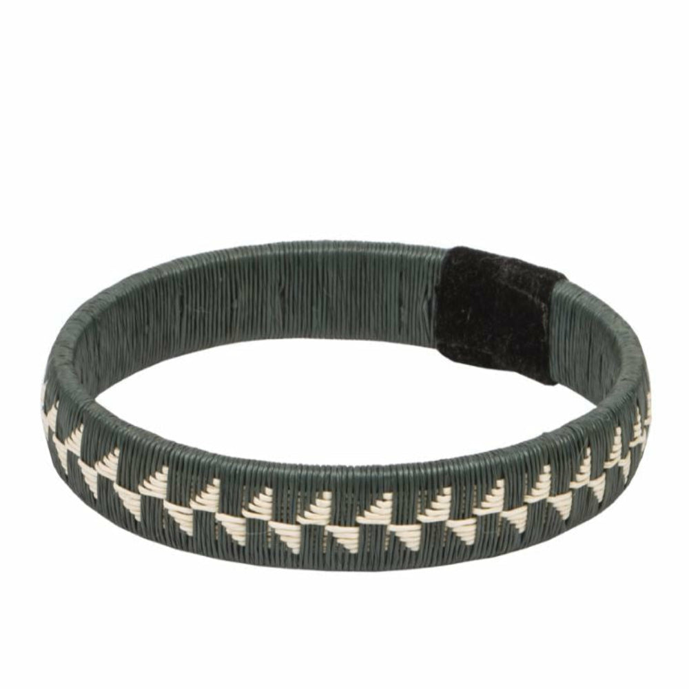 Black headband with white pattern on a white background