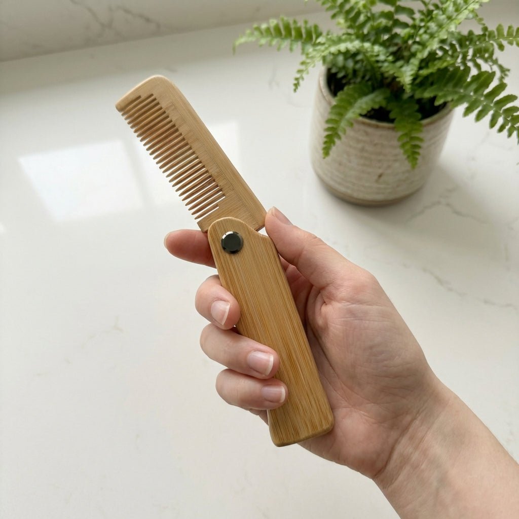 Foldable Bamboo Hair Comb close-up showing smooth comb teeth