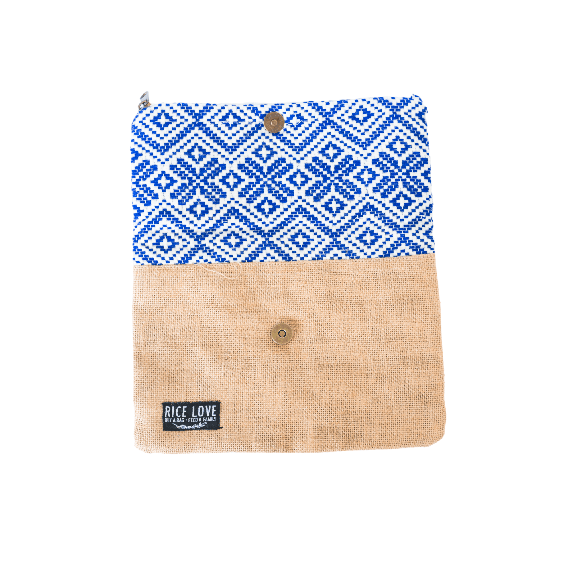 Foldover Clutch Neela Heera blue patterned jute bag