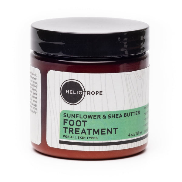 Heliotrope SF Sunflower and Shea Butter Foot Treatment cream in a 4 oz jar, made with organic ingredients and peppermint essential oil