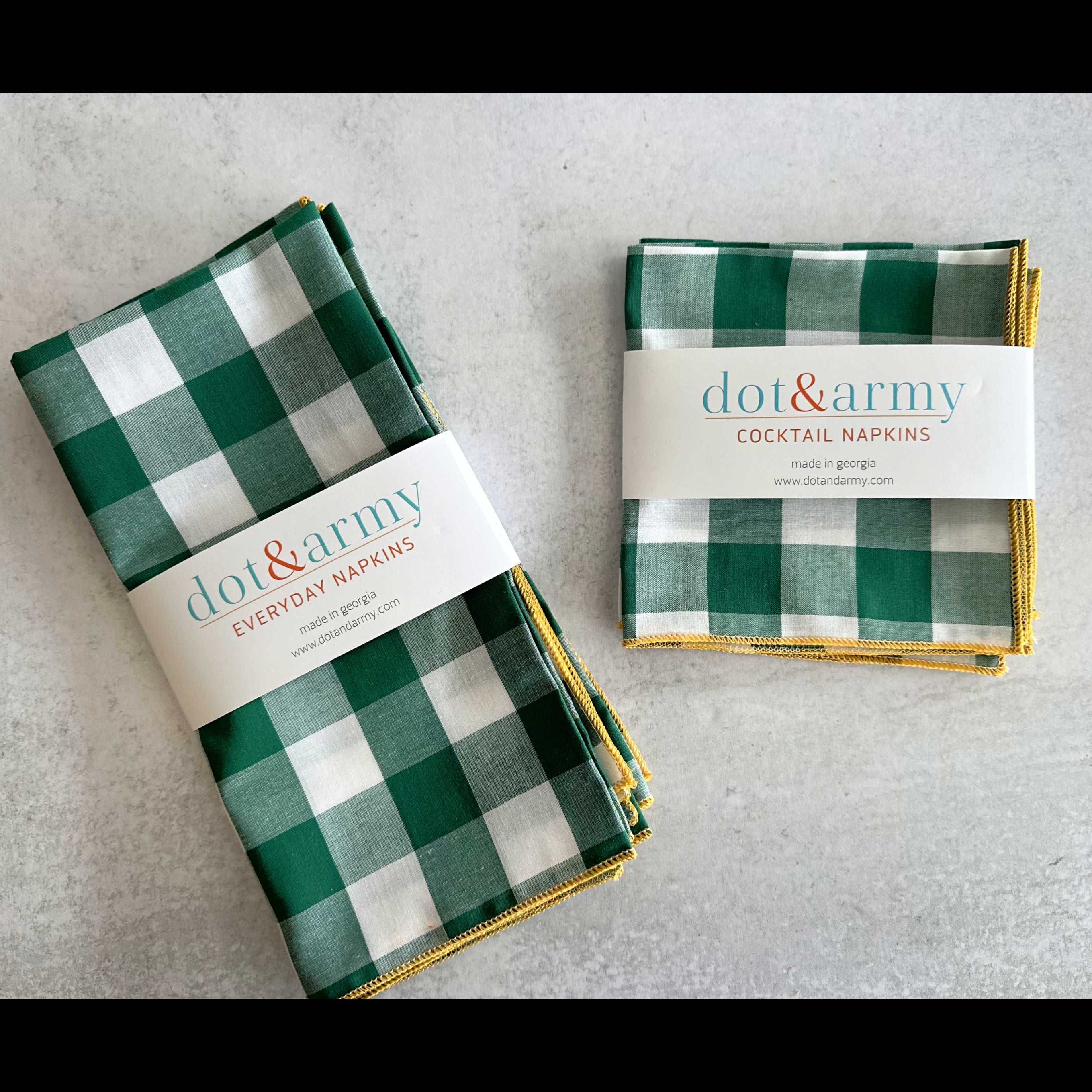 Forest green gingham cloth napkins set of four, 18-inch cotton blend, made in Georgia