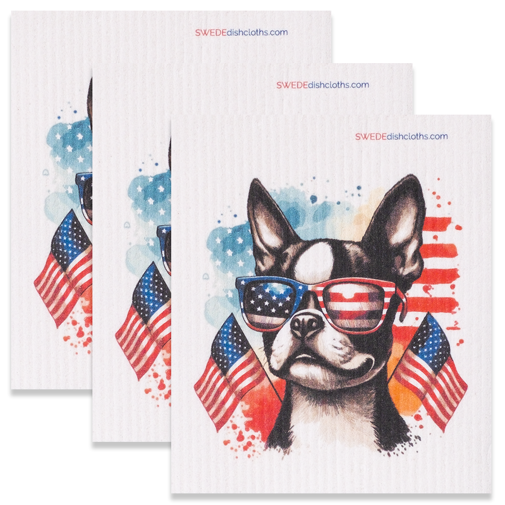 Patriotic French Bulldog Swedish dishcloths set of 3 eco-friendly paper towel replacements