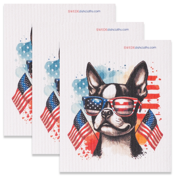 Patriotic French Bulldog Swedish dishcloths set of 3 eco-friendly paper towel replacements