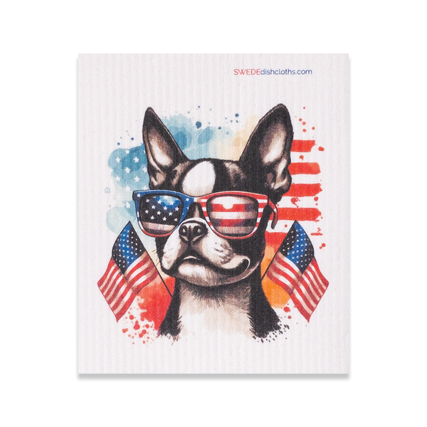 Patriotic French Bulldog Swedish dishcloth — sustainable kitchen dishcloth