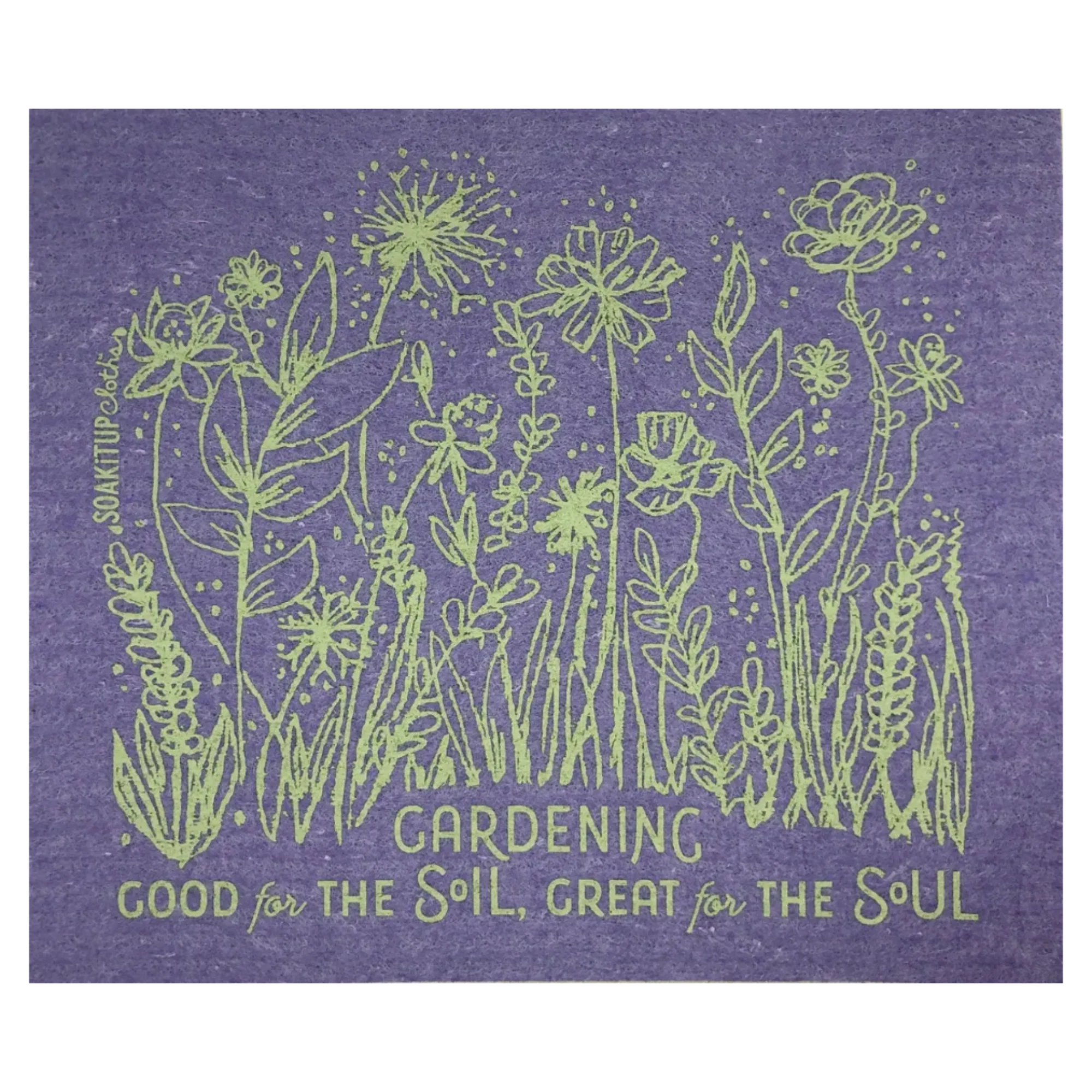 Soak iT Up gardening Swedish dishcloth displayed as compostable reusable cleaning cloth gift