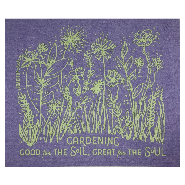 Soak iT Up gardening Swedish dishcloth displayed as compostable reusable cleaning cloth gift