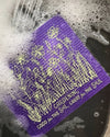 Close-up of Good for the Soil Great for the Soul eco-friendly Swedish dishcloth in purple