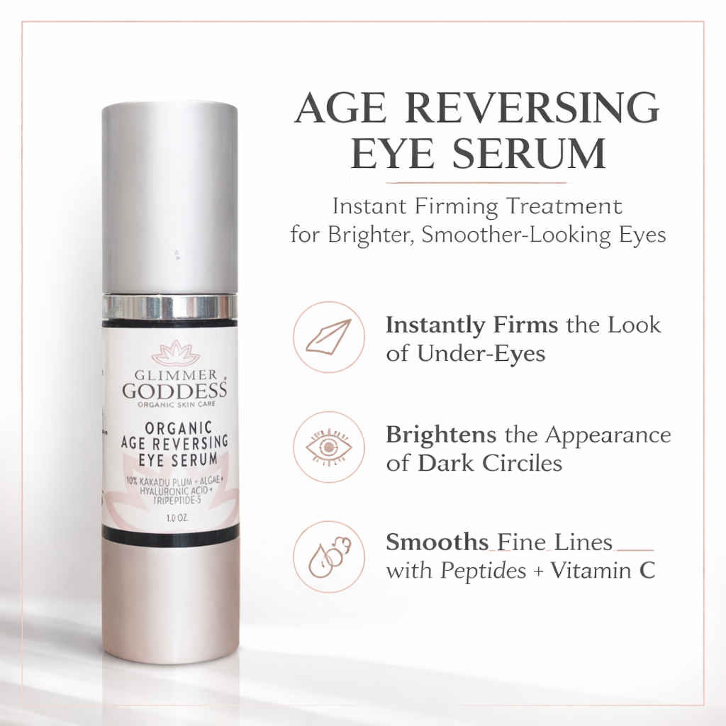 Glimmer Goddess Organic Age Reversing Eye Serum with vitamin C and peptides for instant firming