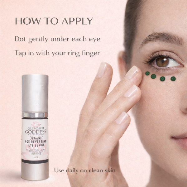 How to apply Glimmer Goddess Age Reversing Eye Serum around the eye area