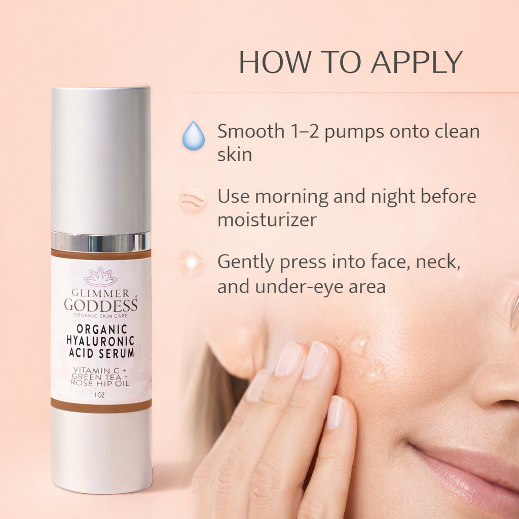 How to apply Glimmer Goddess Organic Hyaluronic Acid Serum – step-by-step skincare routine guide