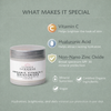 Glimmer Goddess Organic Vitamin C Moisturizer with features listed on a gray background