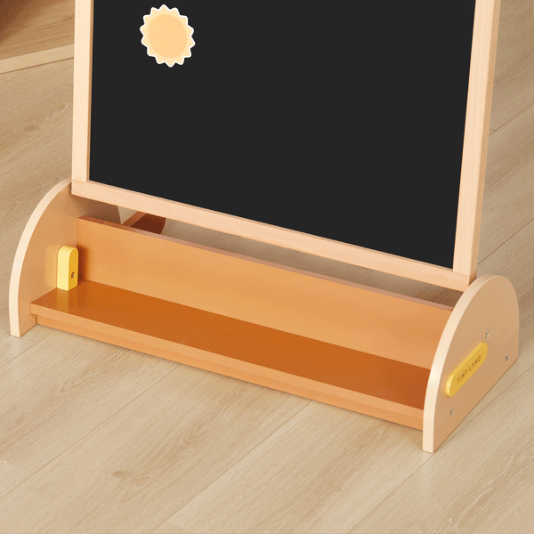 Animated view of the Tiny Land double-sided magnetic easel detaching from its triangular base for tabletop play