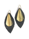 Gold and black recycled leather fair trade shield earrings by Fair Anita