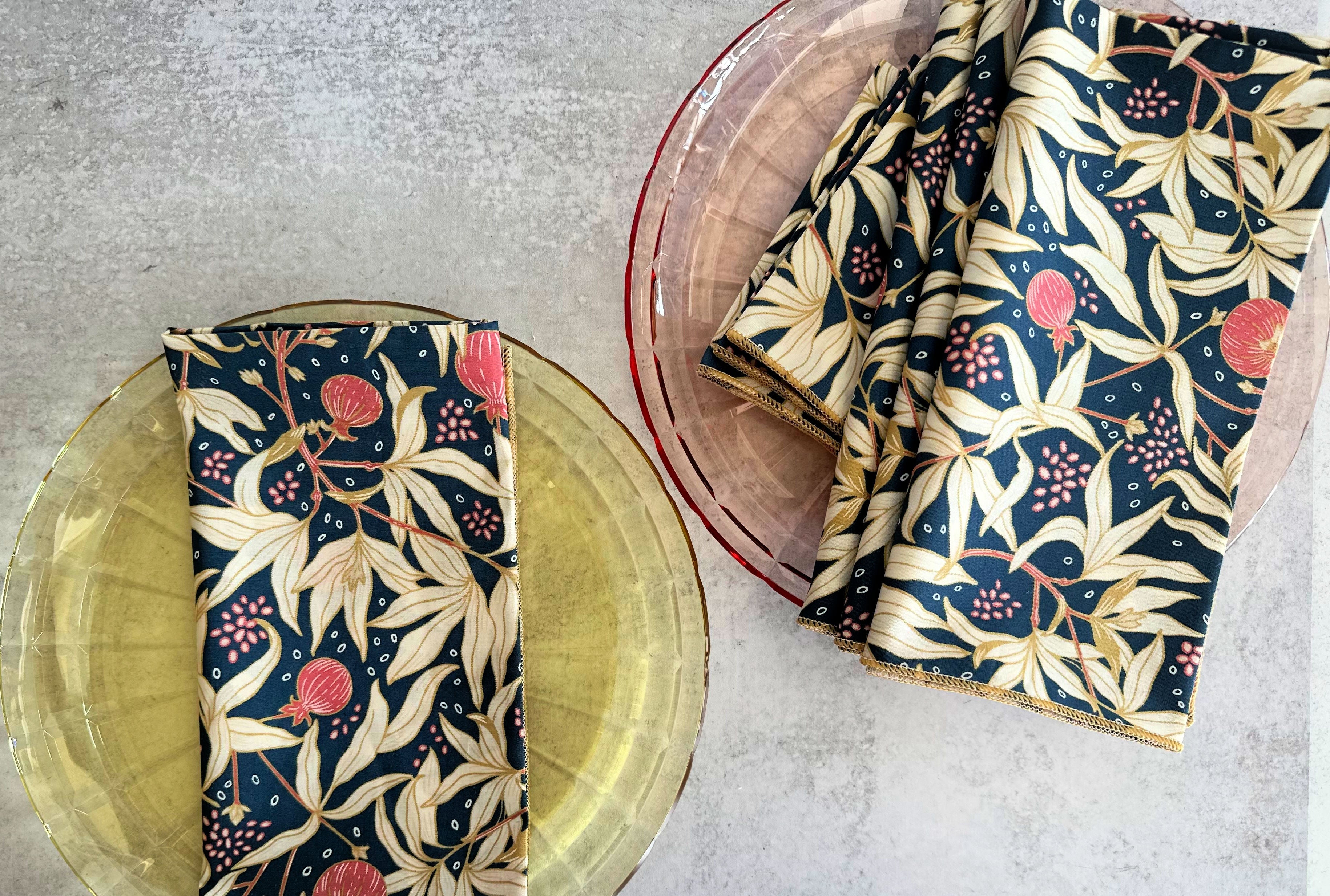 Gooseberry dinner cloth napkins set of 4 in 100% cotton with navy and pink design by Dot and Army