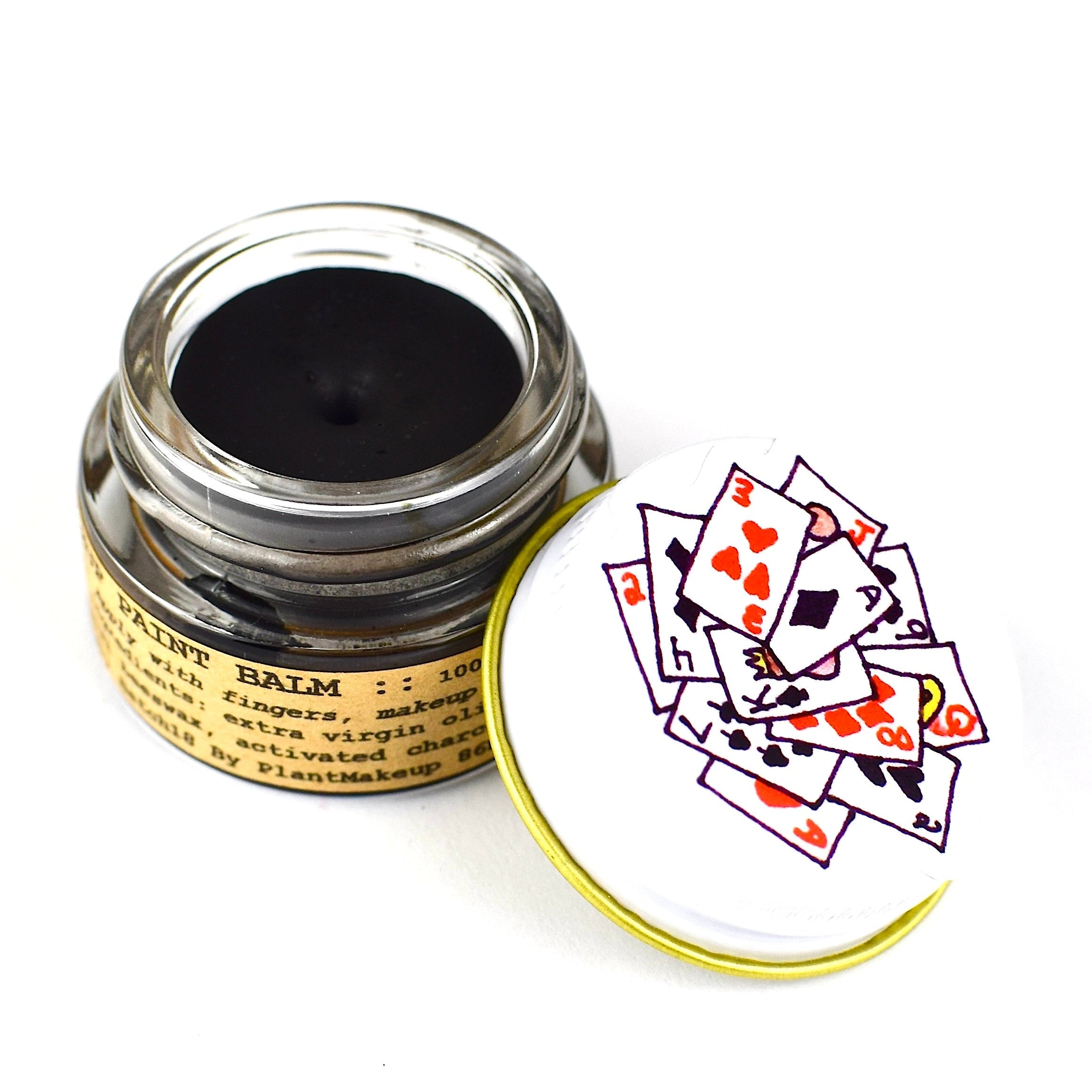 Goth Girl Makeup Balm in clear glass jar with metal lid — natural dark eye and lip paint by Plant Makeup