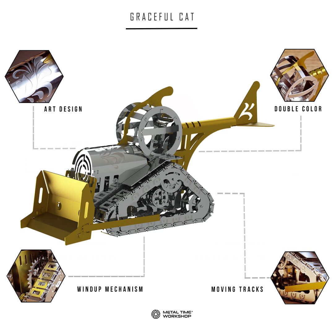 Graceful Cat Bulldozer Mechanical Model Kit - Metal Time Workshop
