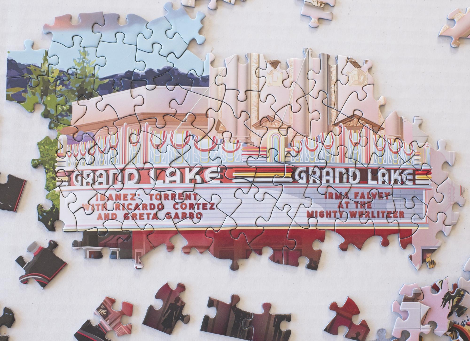Grand Lake Theatre puzzle detail showing the theater marquee