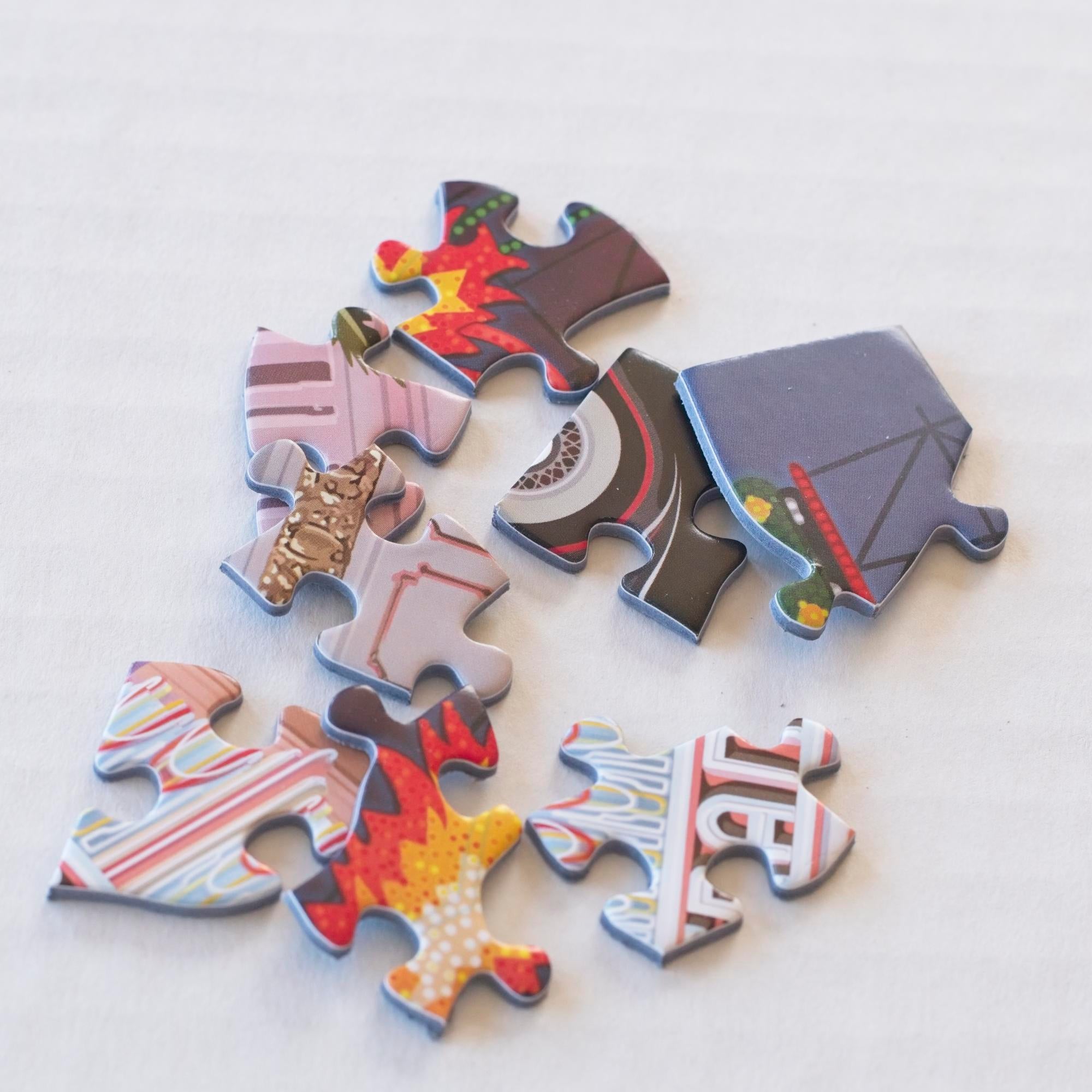 Close-up of Grand Lake Theatre puzzle pieces