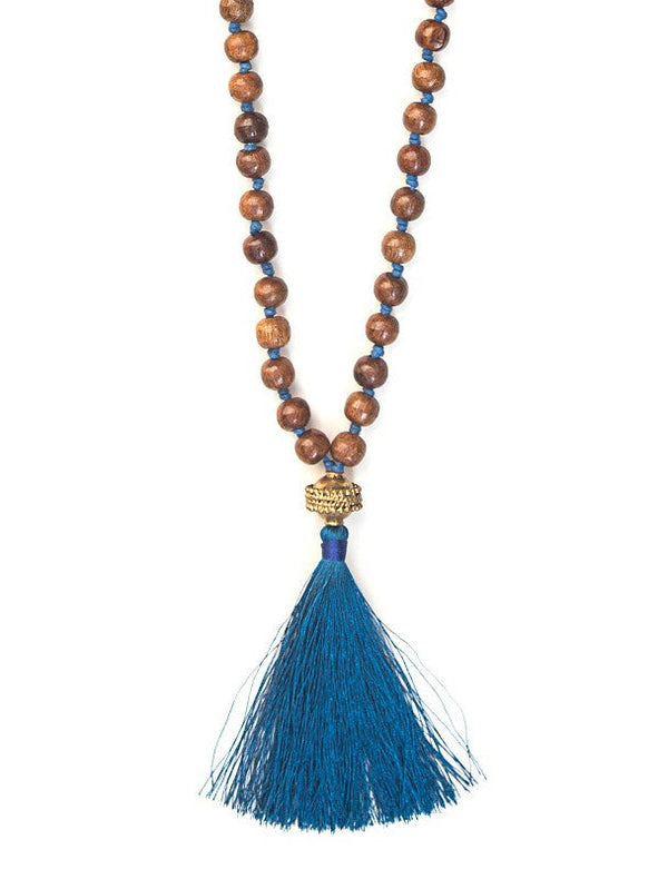Wooden Warrior Tassel Necklace with chunky wooden beads and threaded tassel by Fair Anita