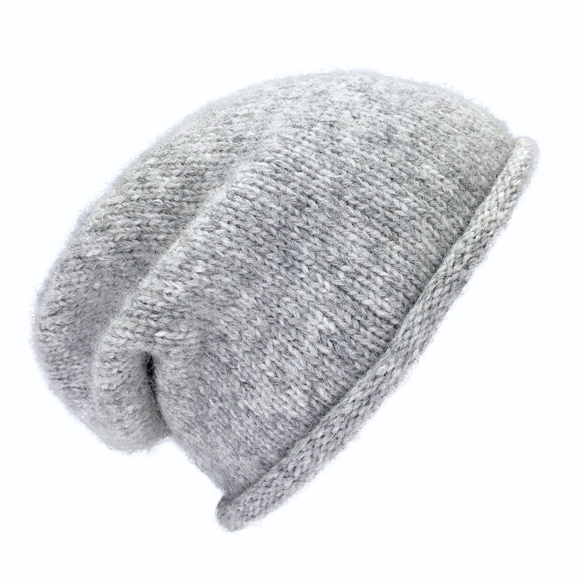 Gray knit beanie on a white background