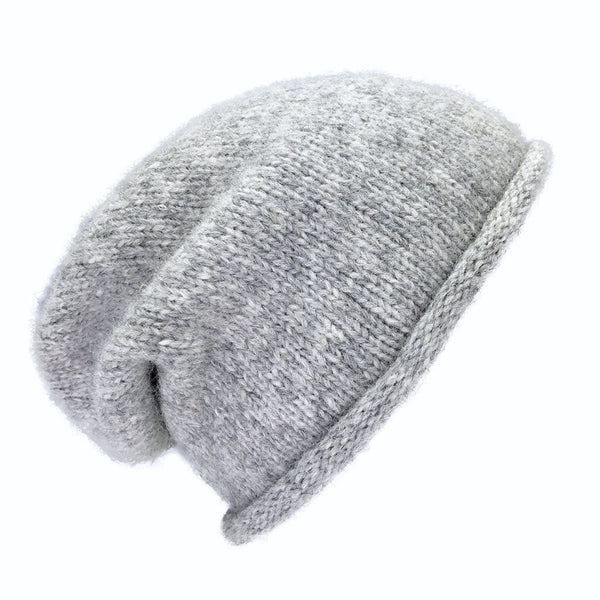 Gray knit beanie on a white background