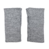 Pair of gray knitted fingerless gloves on a white background