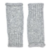 Pair of gray knitted arm warmers on a white background