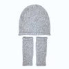 Gray knit hat and scarf set on a white background