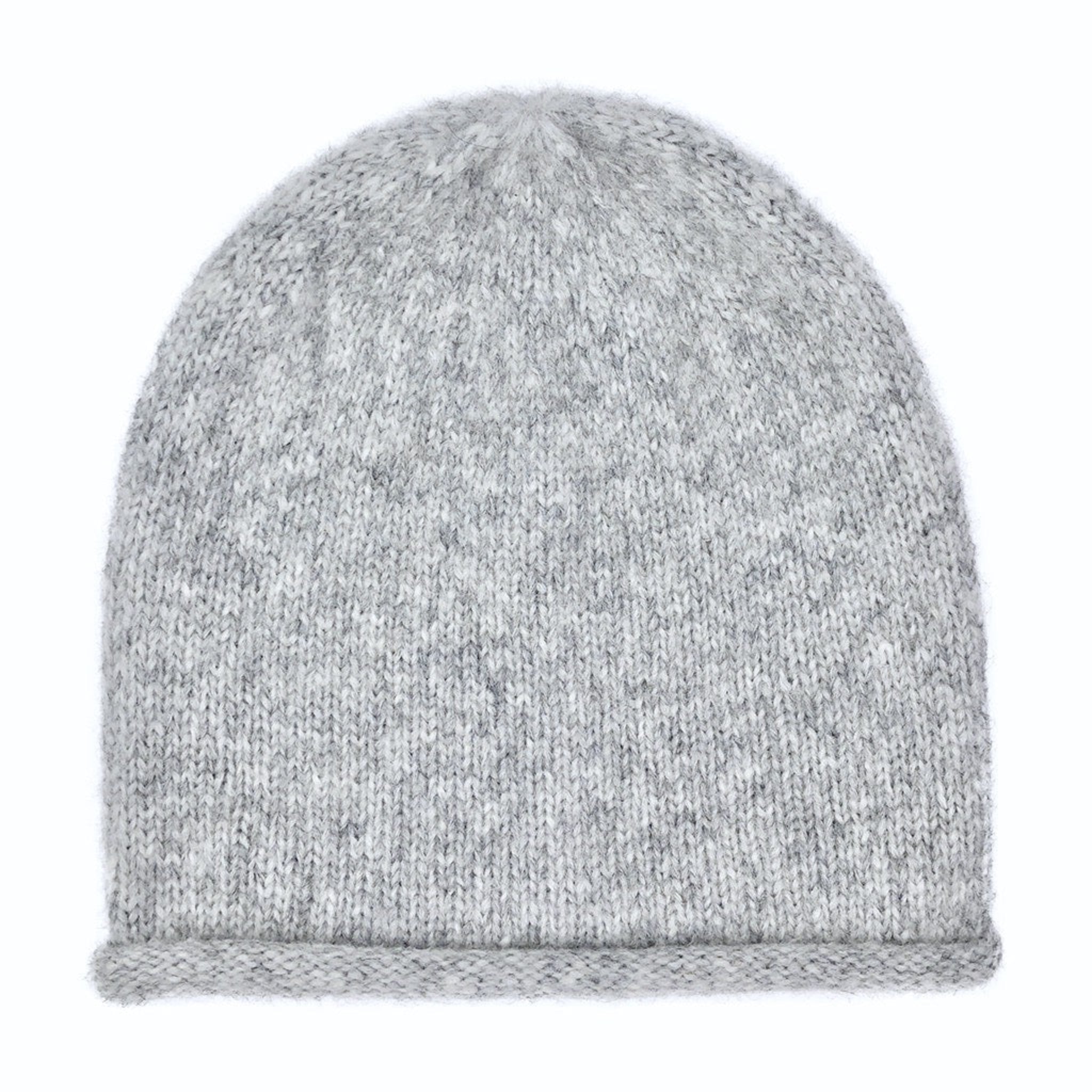 Gray knit beanie on a white background