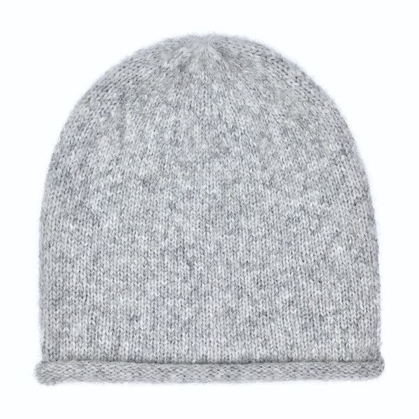 Gray knit beanie on a white background