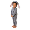 Toddler in a grey bunny costume for kids playing