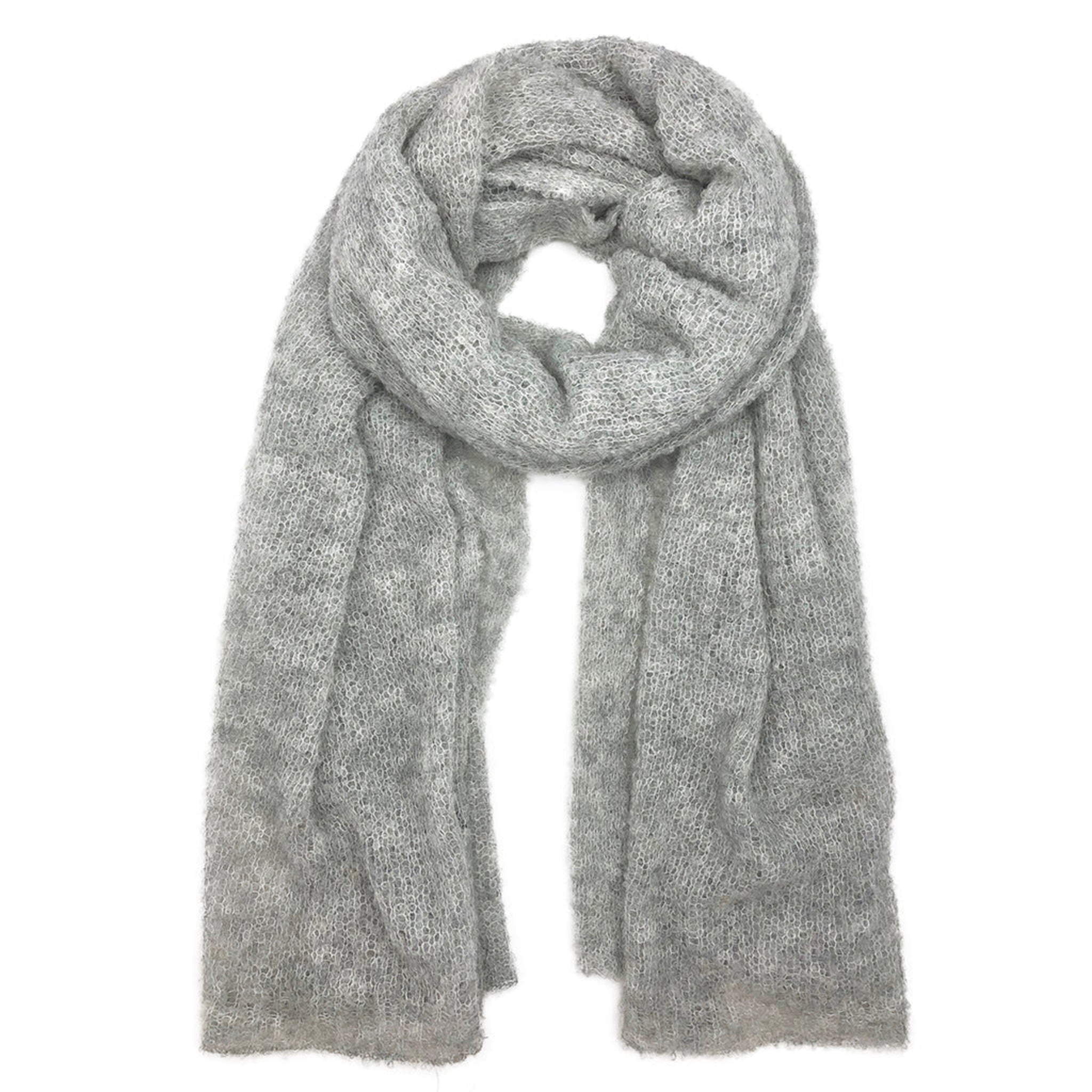 Gray alpaca knitted scarf on a white background