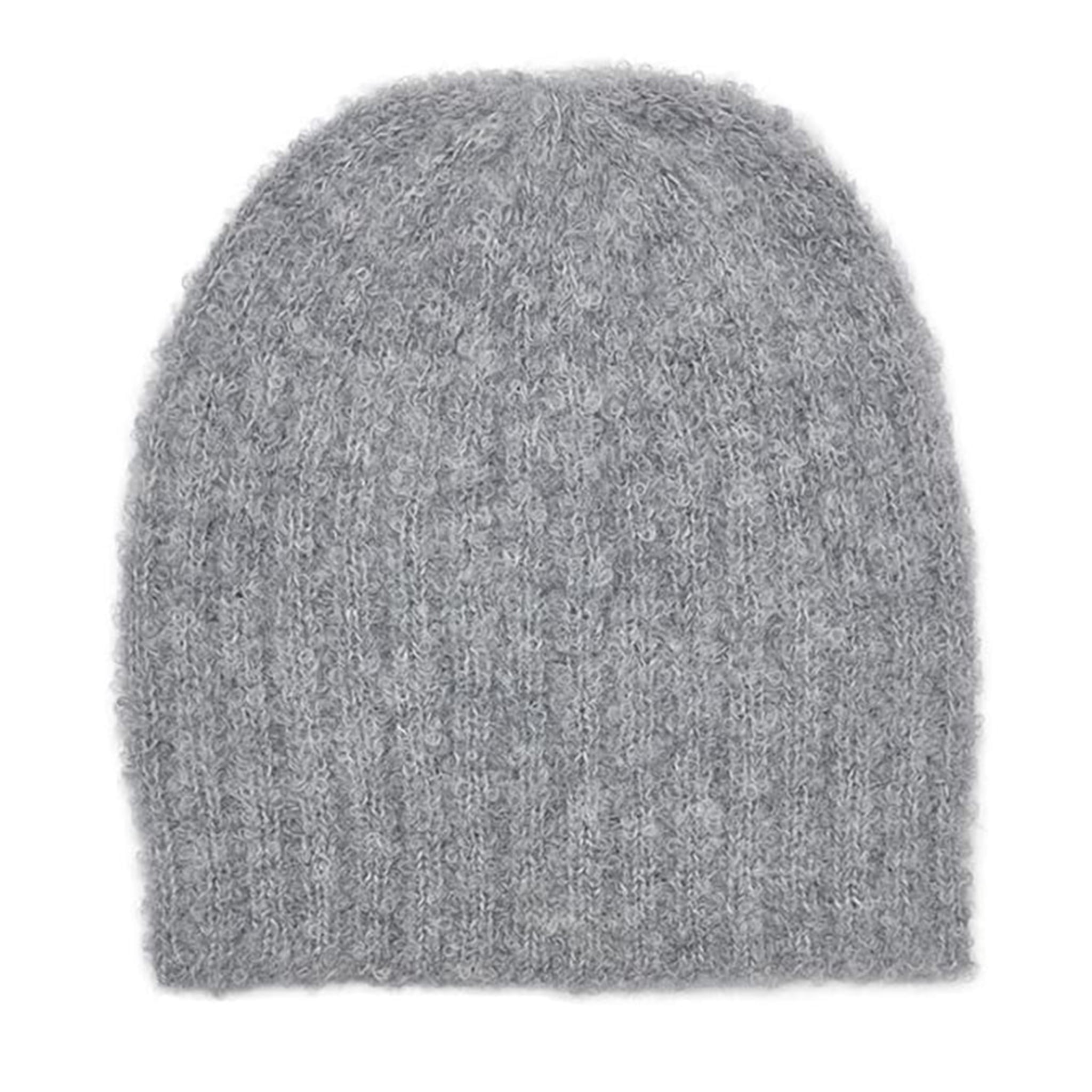 Gray knit beanie on a white background