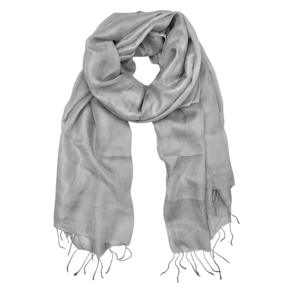 Gray scarf with fringes on a white background