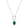 Necklace with a green teardrop pendant on a white background